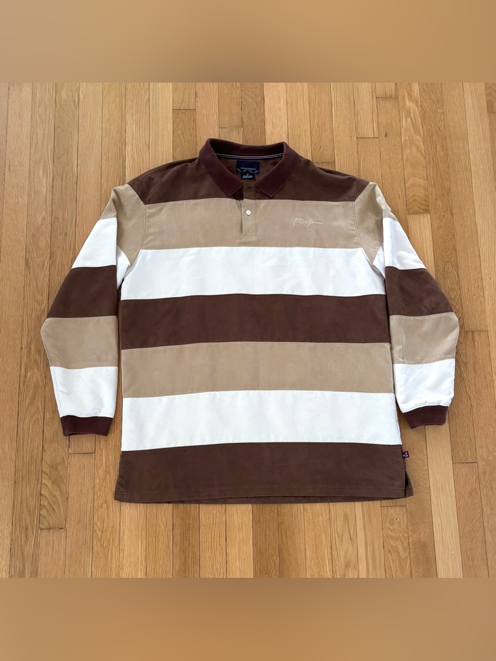 Vintage Phat Farm Rugby Polo Shirt XL Brown Faux Suede Corduroy 2000s Baggy LS